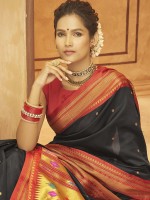 Black Soft Silk Paithani Print Saree